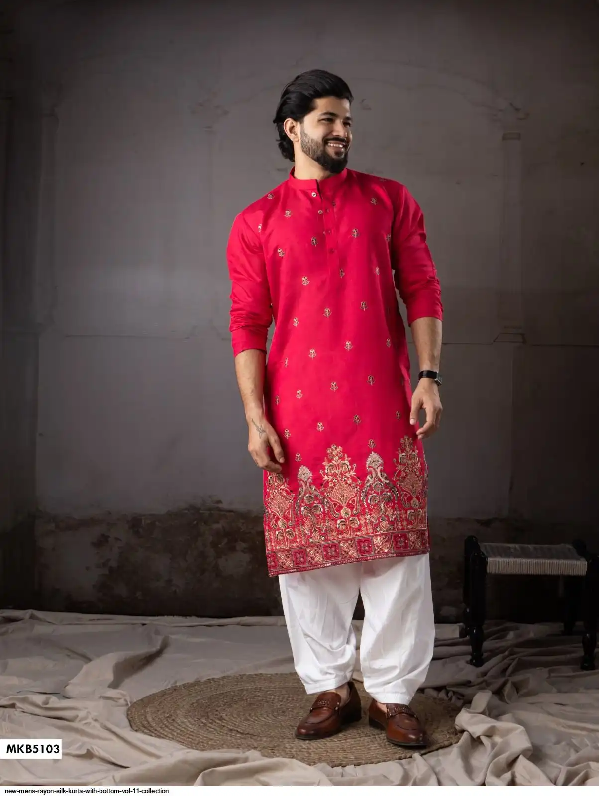 NEW MENS RAYON SILK KURTA WITH BOTTOM VOL 11 COLLECTION MKB5103