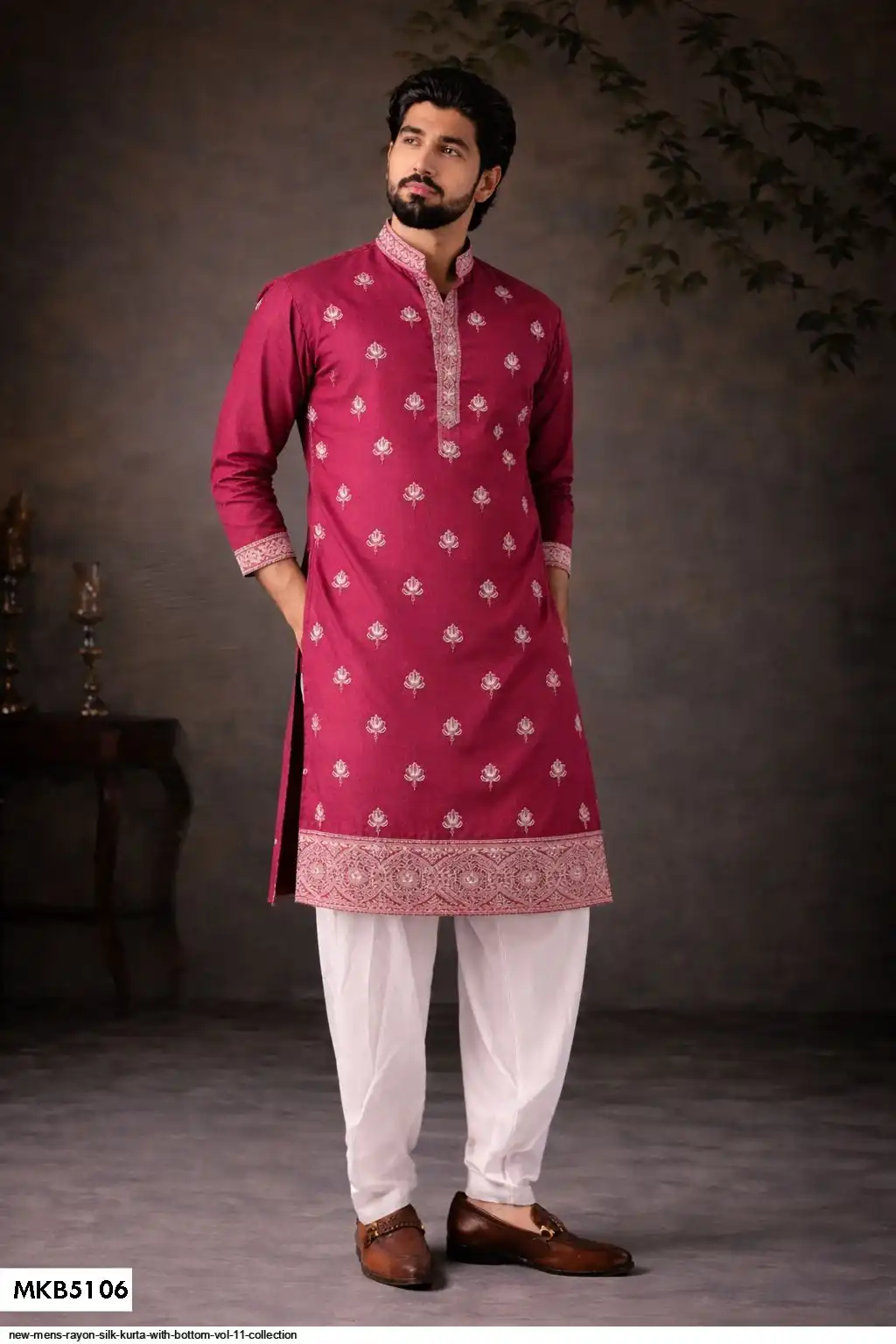 NEW MENS RAYON SILK KURTA WITH BOTTOM VOL 11 COLLECTION MKB5106