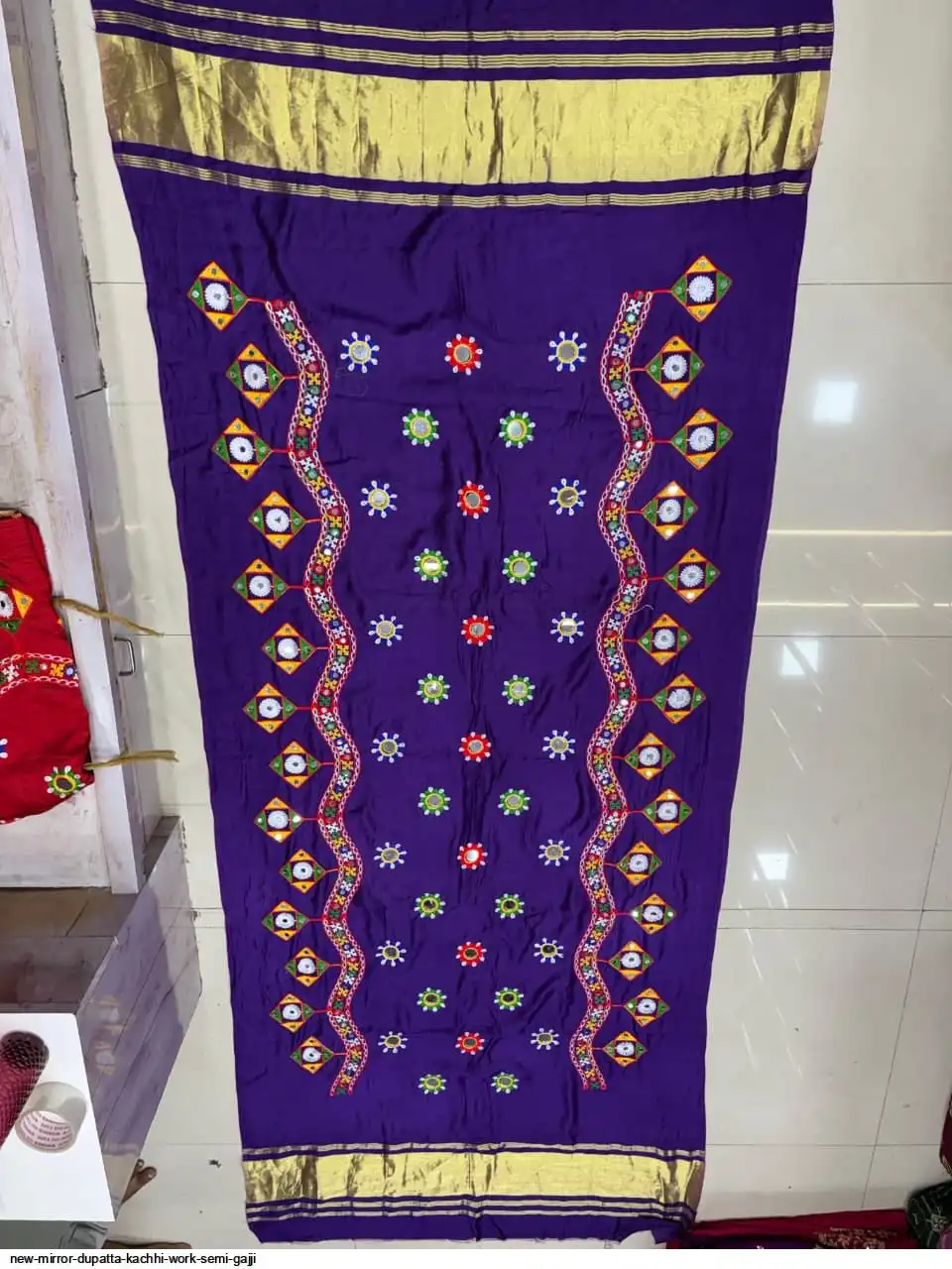NEW MIRROR DUPATTA KACHHI WORK SEMI GAJJI 2