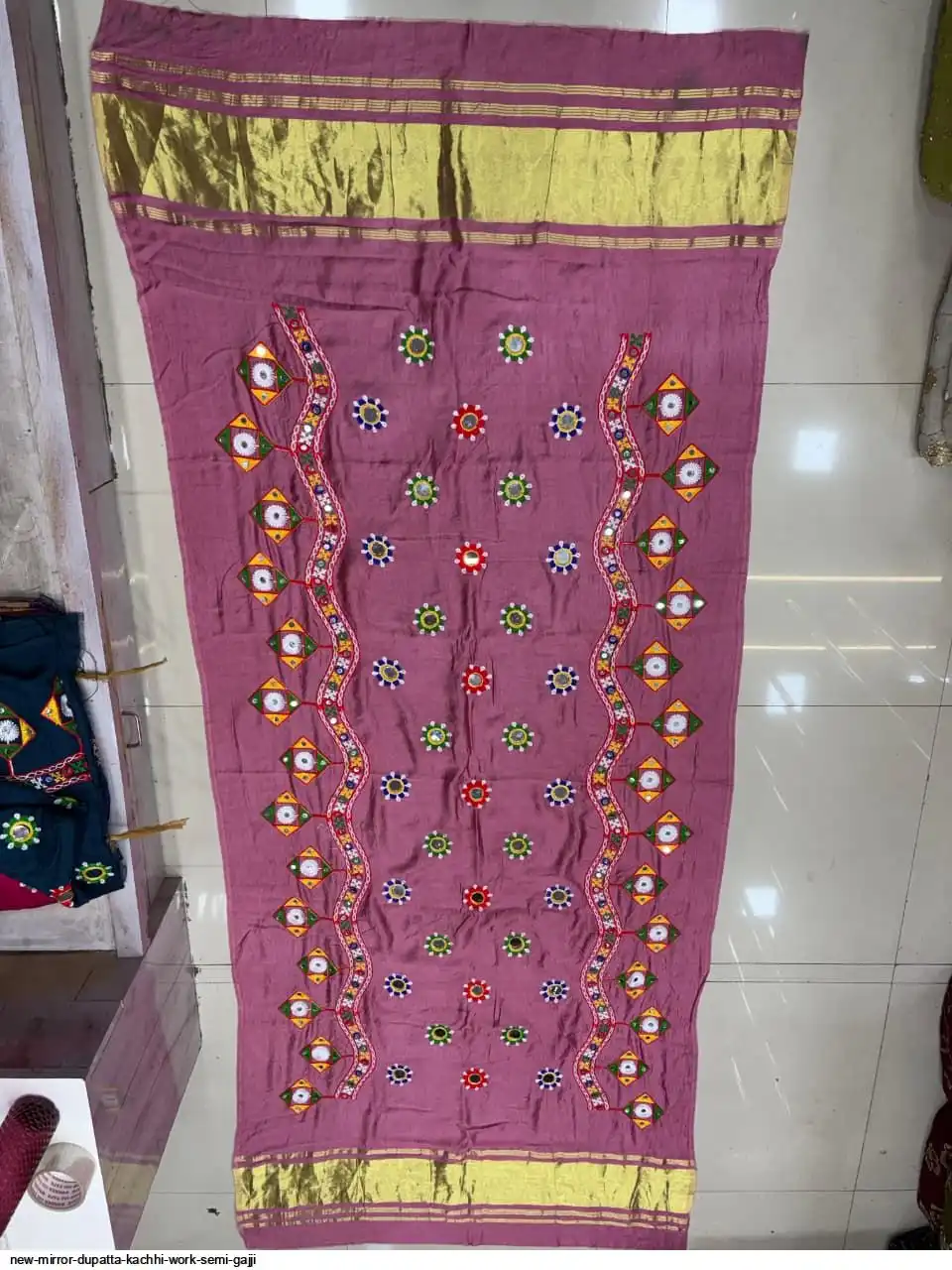 NEW MIRROR DUPATTA KACHHI WORK SEMI GAJJI 6
