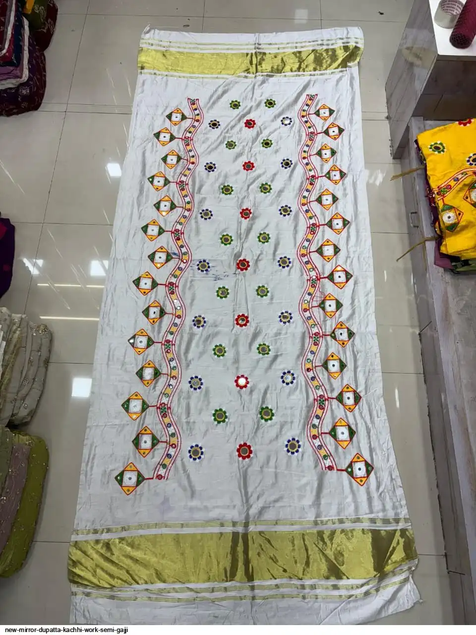 NEW MIRROR DUPATTA KACHHI WORK SEMI GAJJI 5