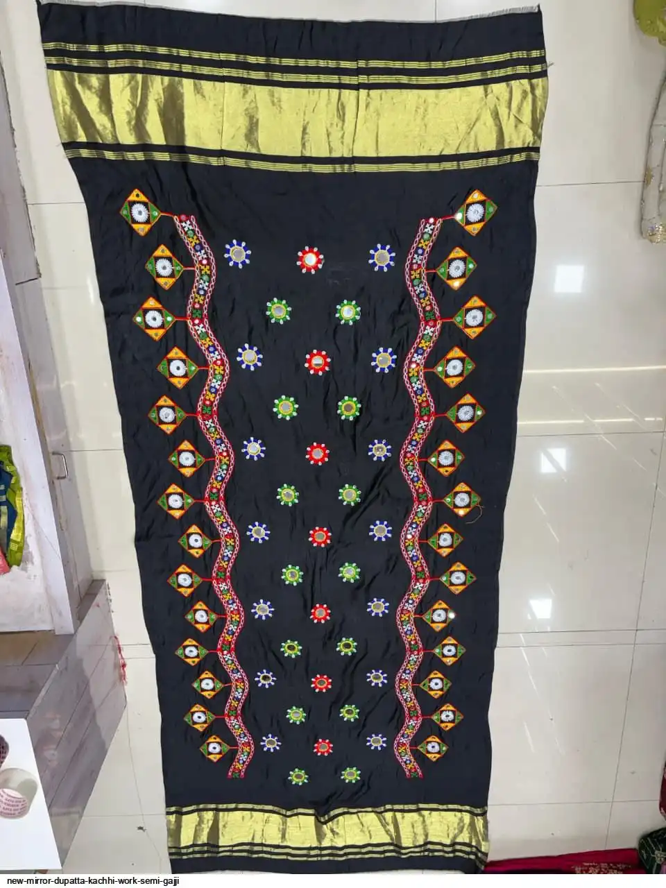 NEW MIRROR DUPATTA KACHHI WORK SEMI GAJJI 7