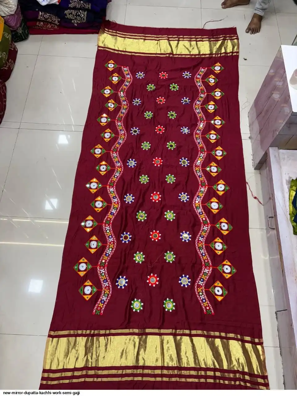 NEW MIRROR DUPATTA KACHHI WORK SEMI GAJJI 9