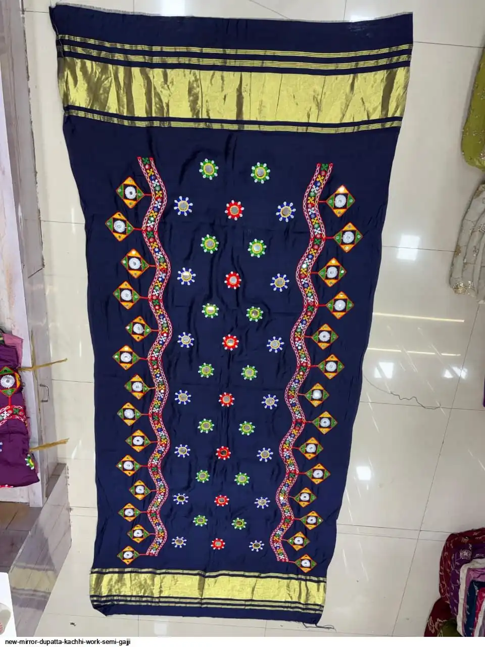 NEW MIRROR DUPATTA KACHHI WORK SEMI GAJJI 11