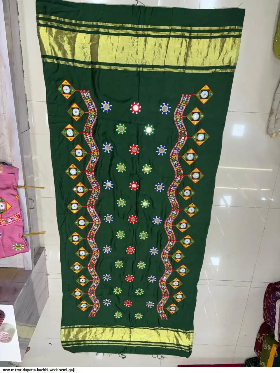 NEW MIRROR DUPATTA KACHHI WORK SEMI GAJJI 12