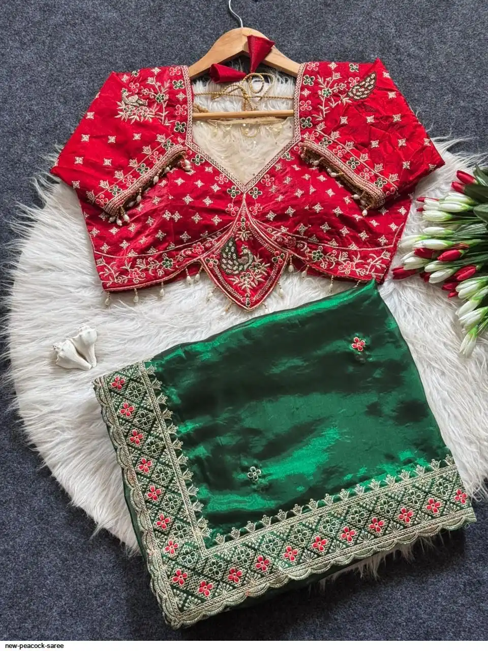 NEW PEACKOCK READYMADE BLOUSE WITH DESIGNER SAREE 4