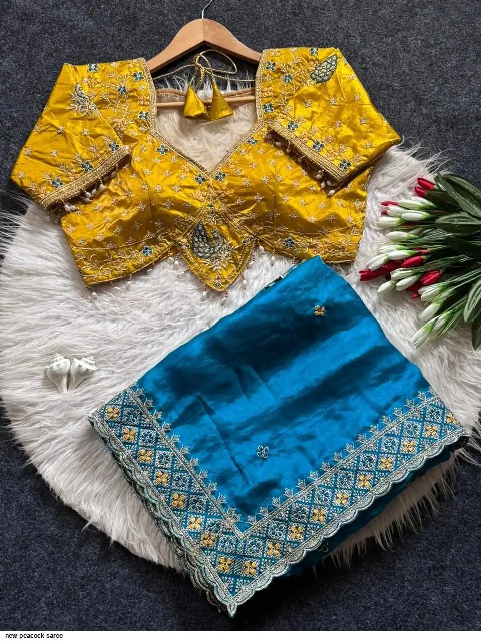 NEW PEACKOCK READYMADE BLOUSE WITH DESIGNER SAREE 3