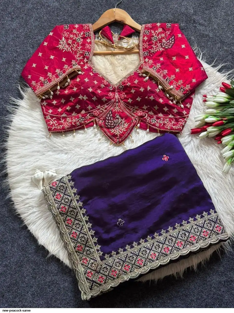 NEW PEACKOCK READYMADE BLOUSE WITH DESIGNER SAREE 2