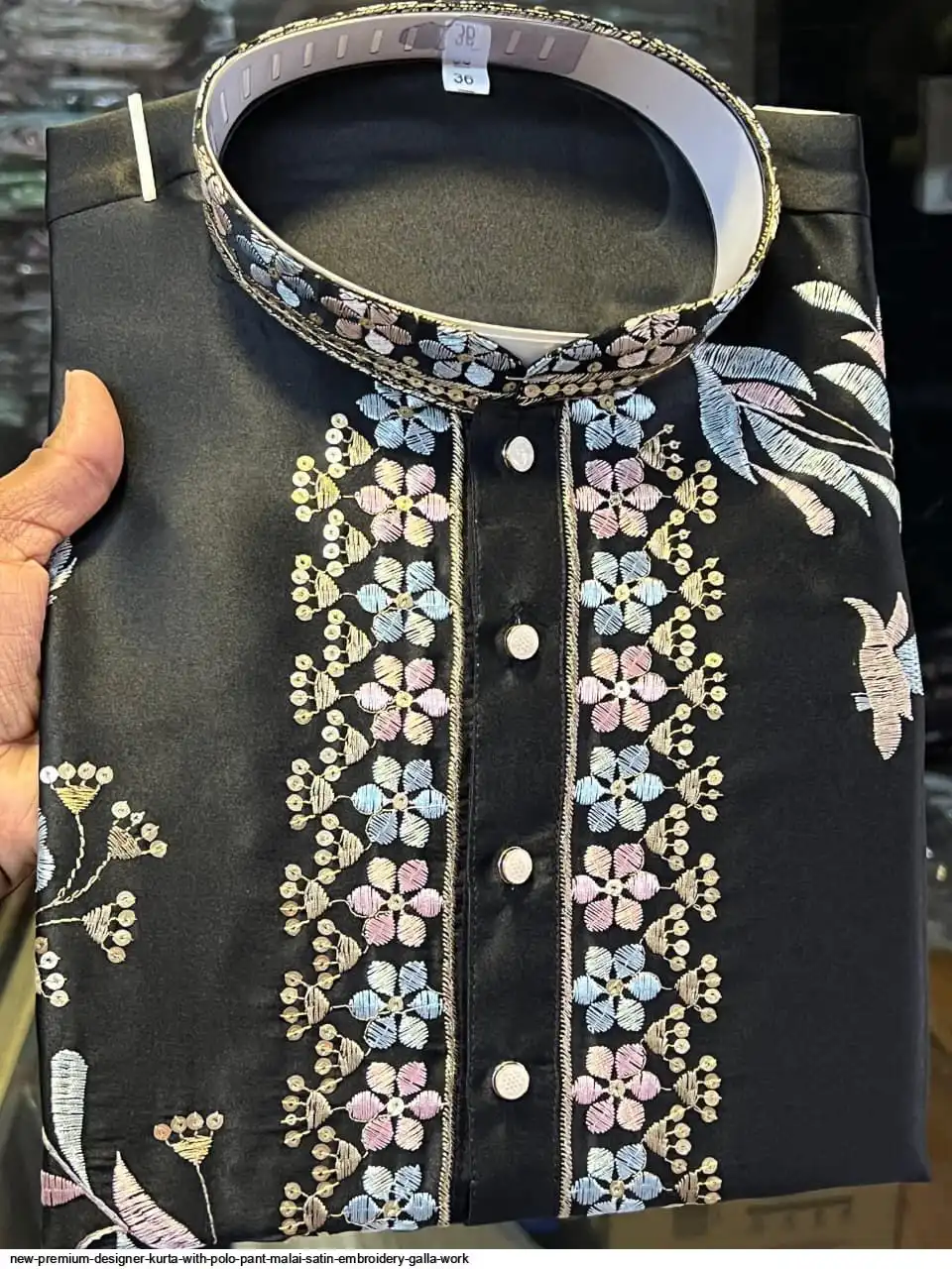 NEW PREMIUM DESIGNER KURTA WITH POLO PANT MALAI SATIN EMBROIDERY GALLA WORK 2
