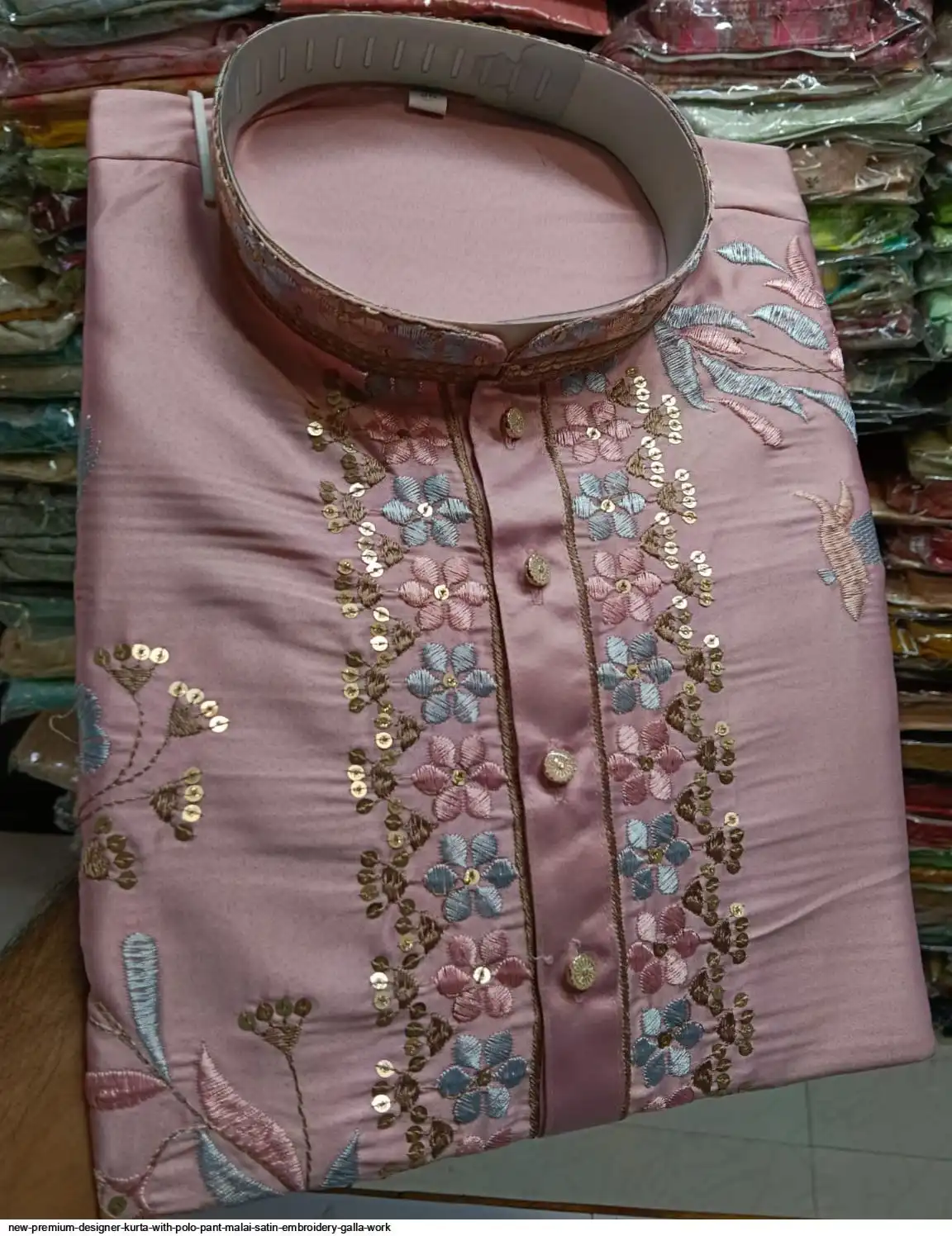 NEW PREMIUM DESIGNER KURTA WITH POLO PANT MALAI SATIN EMBROIDERY GALLA WORK 4