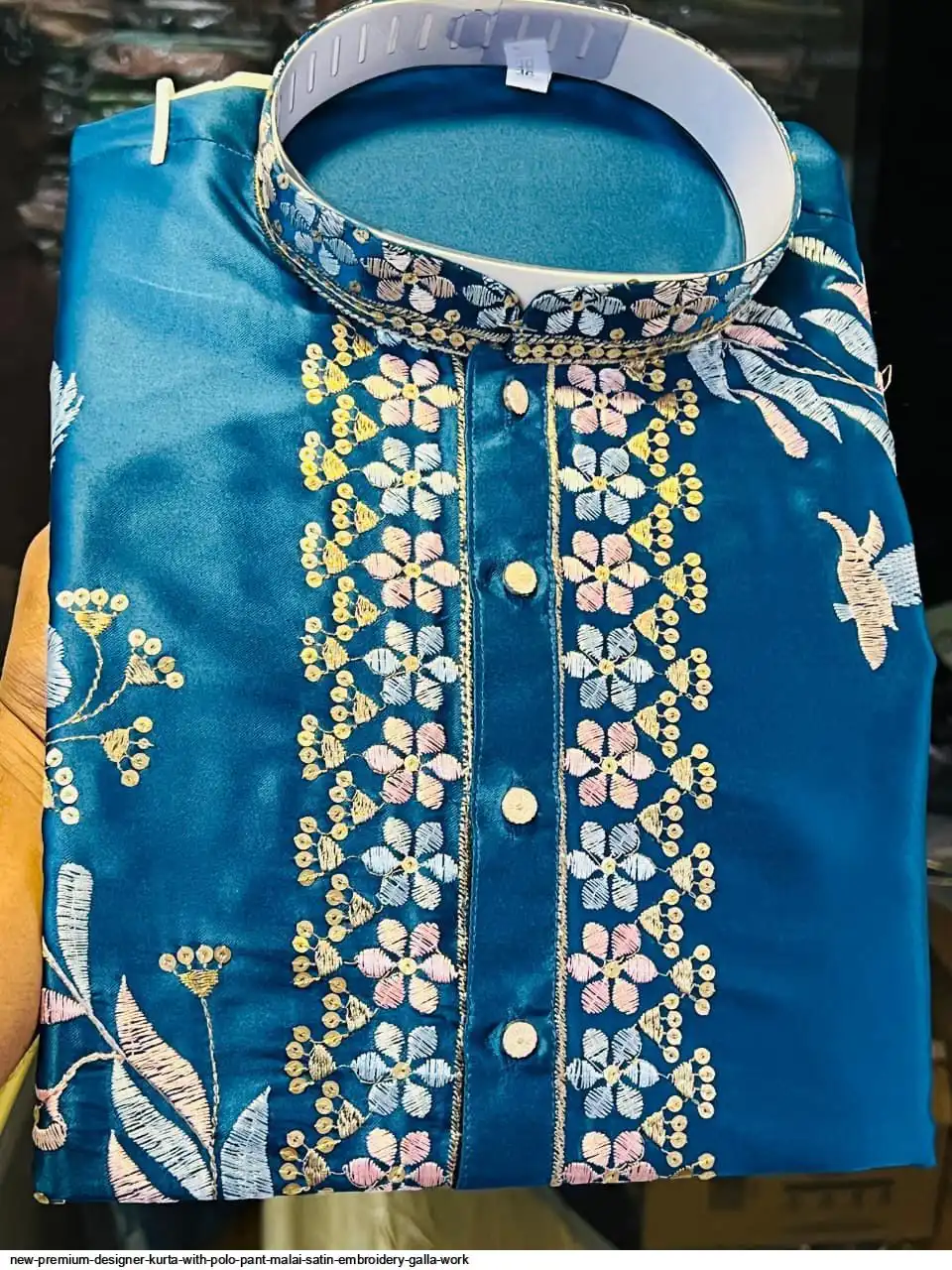 NEW PREMIUM DESIGNER KURTA WITH POLO PANT MALAI SATIN EMBROIDERY GALLA WORK 6