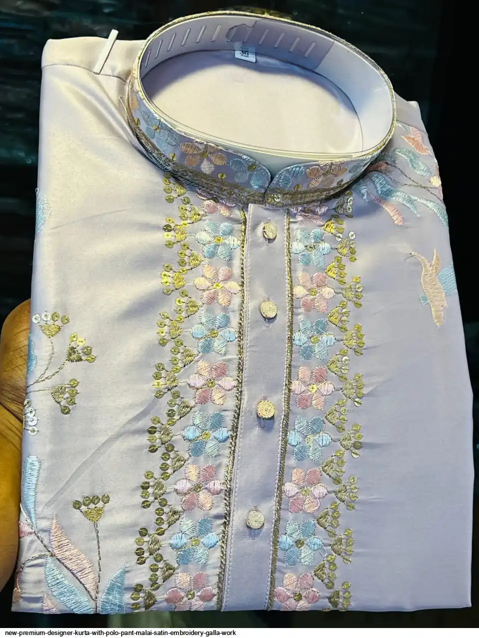 NEW PREMIUM DESIGNER KURTA WITH POLO PANT MALAI SATIN EMBROIDERY GALLA WORK 7