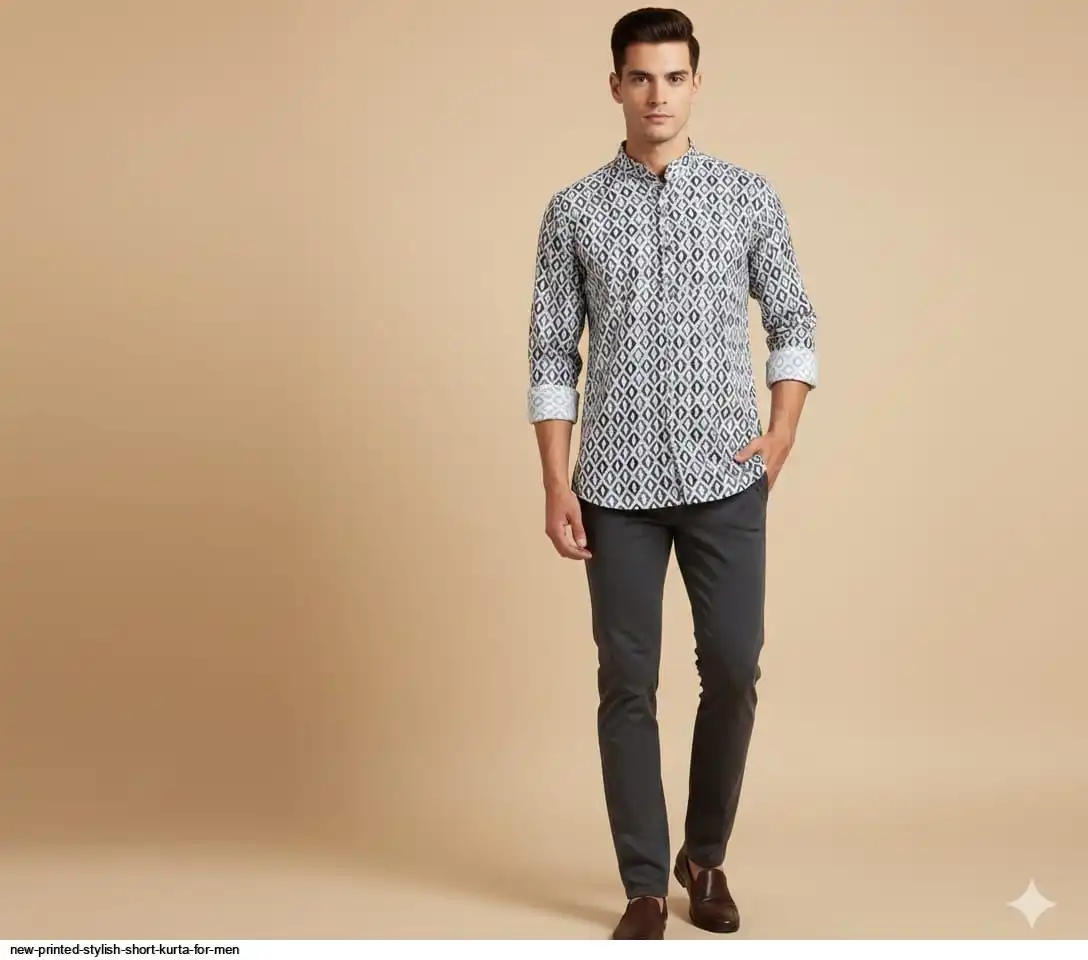 NEW PRINTED STYLISH SHORT KURTA FOR MEN B