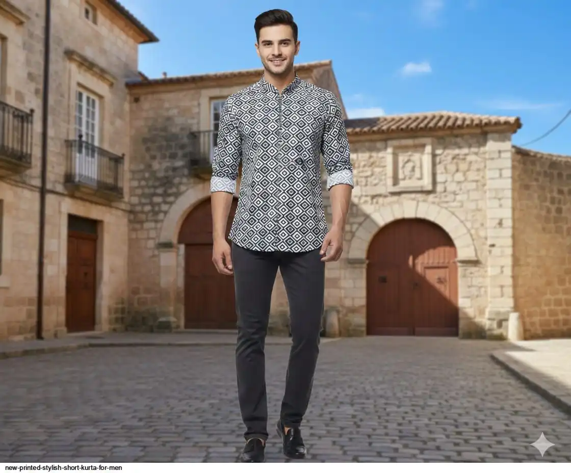 NEW PRINTED STYLISH SHORT KURTA FOR MEN A
