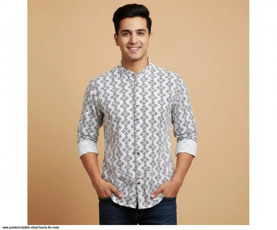 NEW PRINTED STYLISH SHORT KURTA FOR MEN D