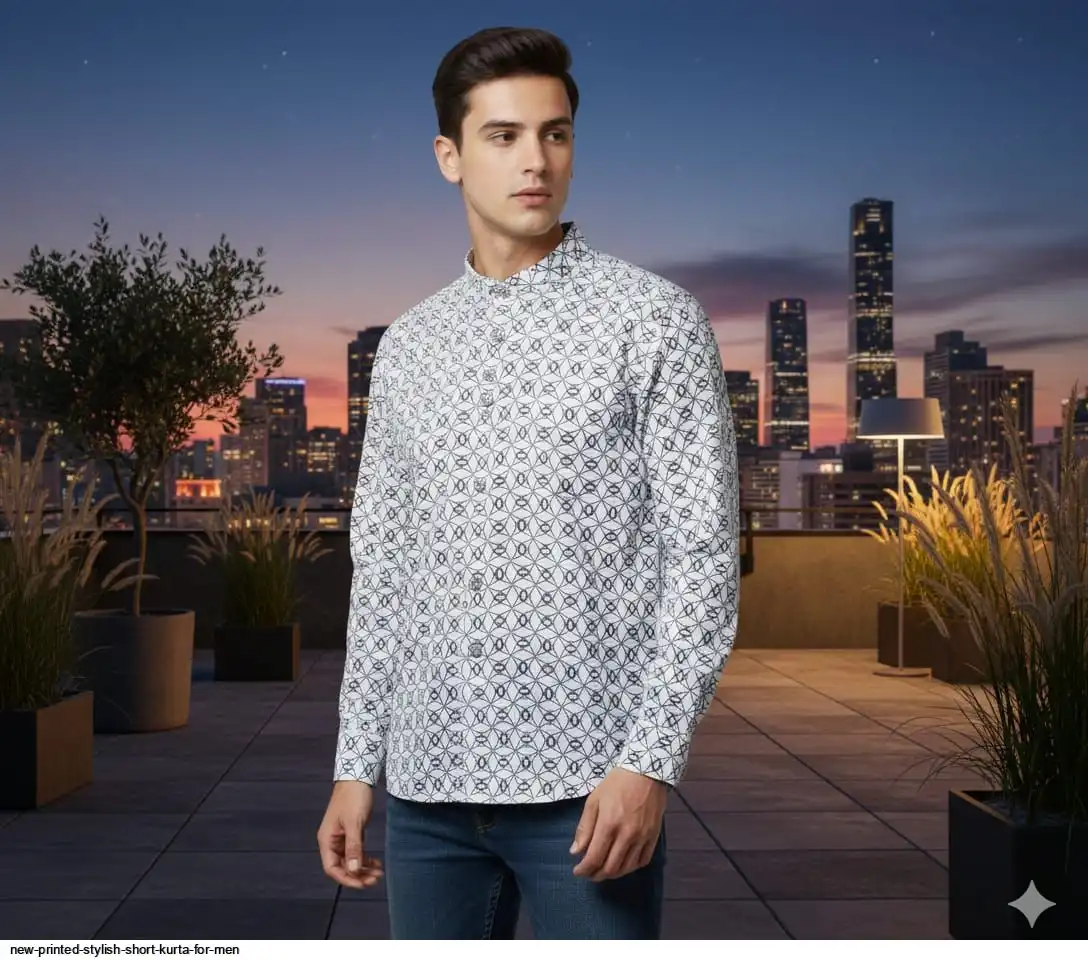 NEW PRINTED STYLISH SHORT KURTA FOR MEN E