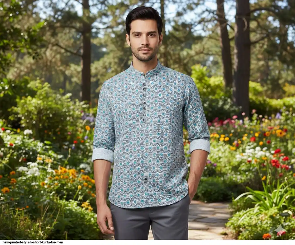 NEW PRINTED STYLISH SHORT KURTA FOR MEN F