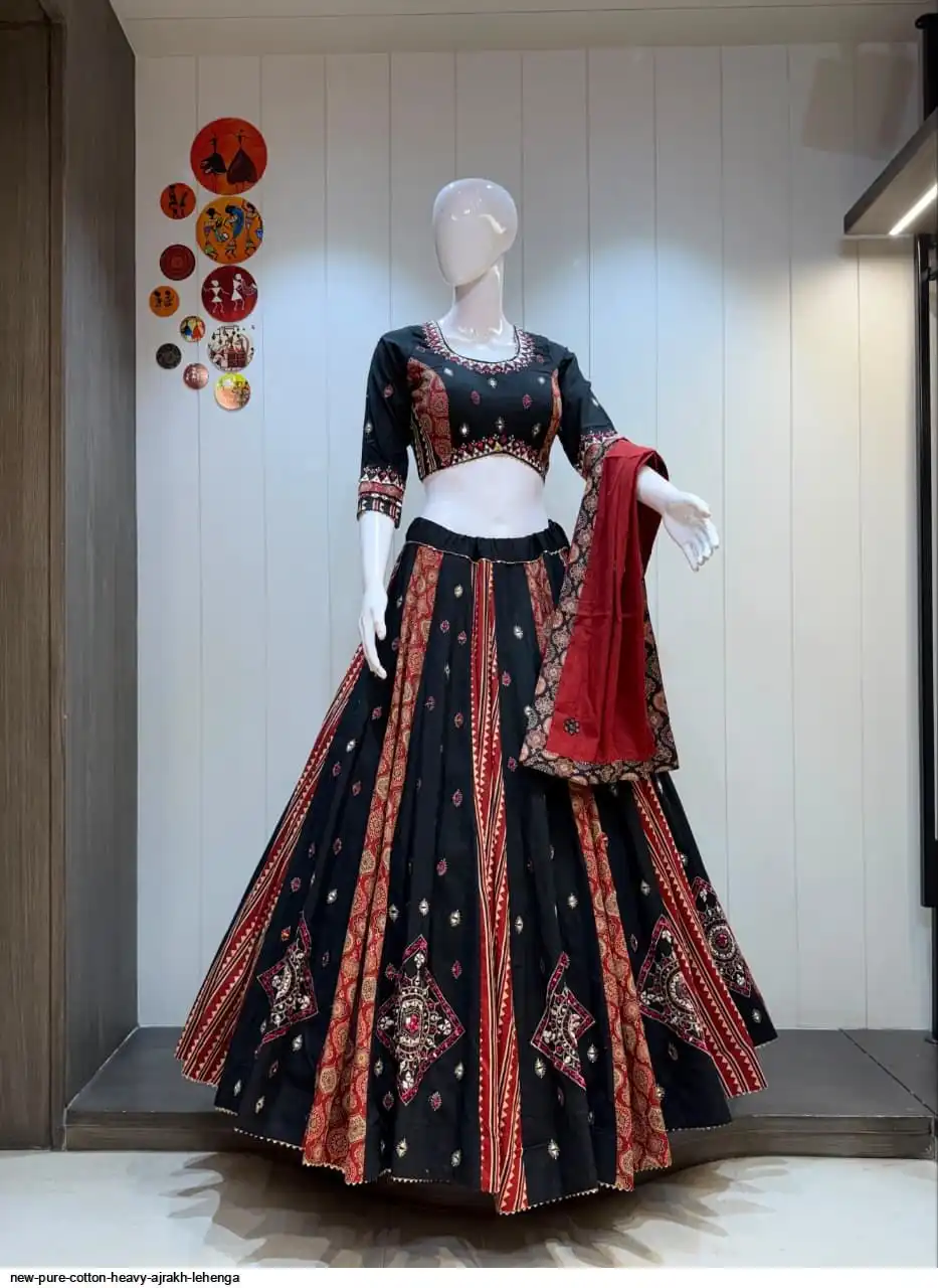 NEW PURE COTTON HEAVY AJRAKH LEHENGA 1