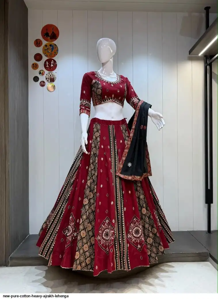 NEW PURE COTTON HEAVY AJRAKH LEHENGA 2