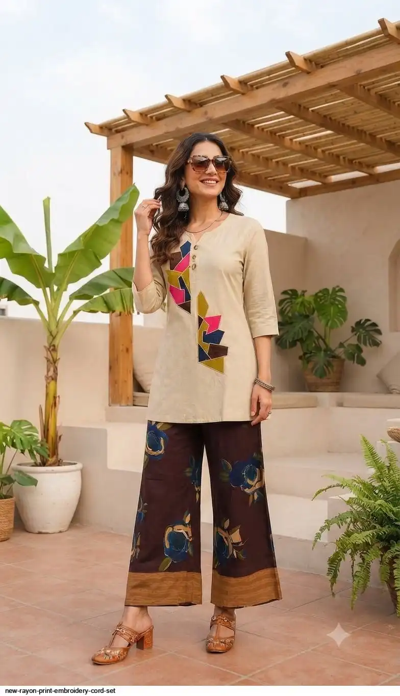 NEW RAYON PRINT EMBROIDERY CORD SET D