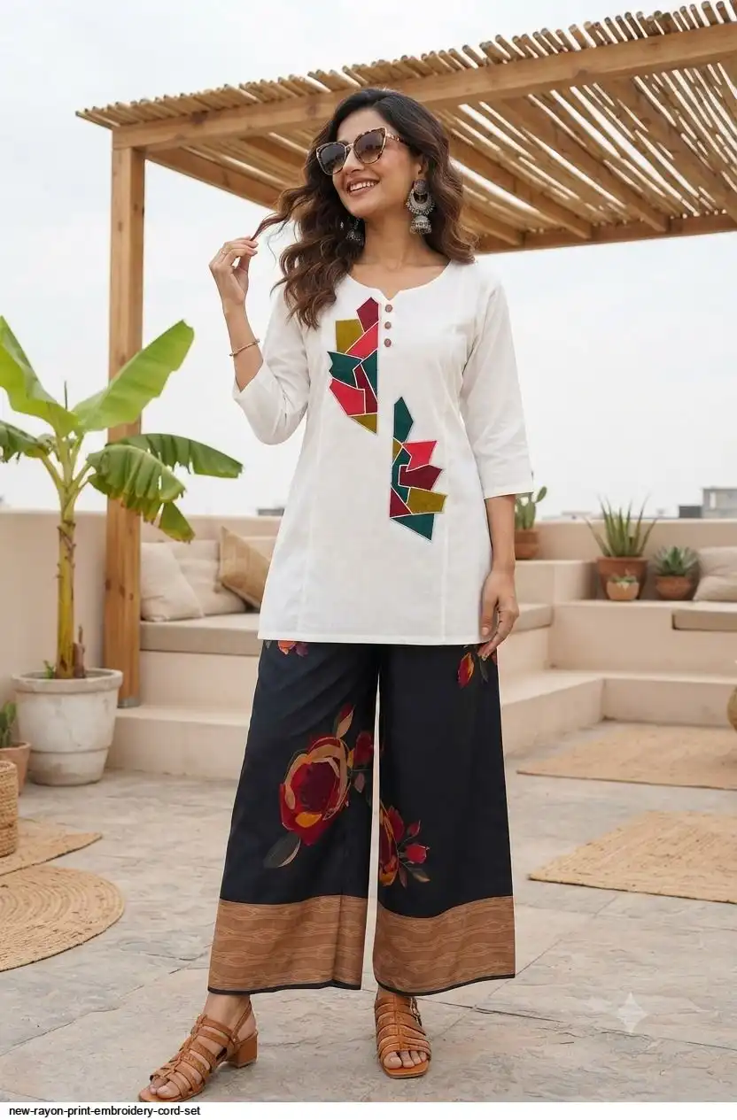 NEW RAYON PRINT EMBROIDERY CORD SET B