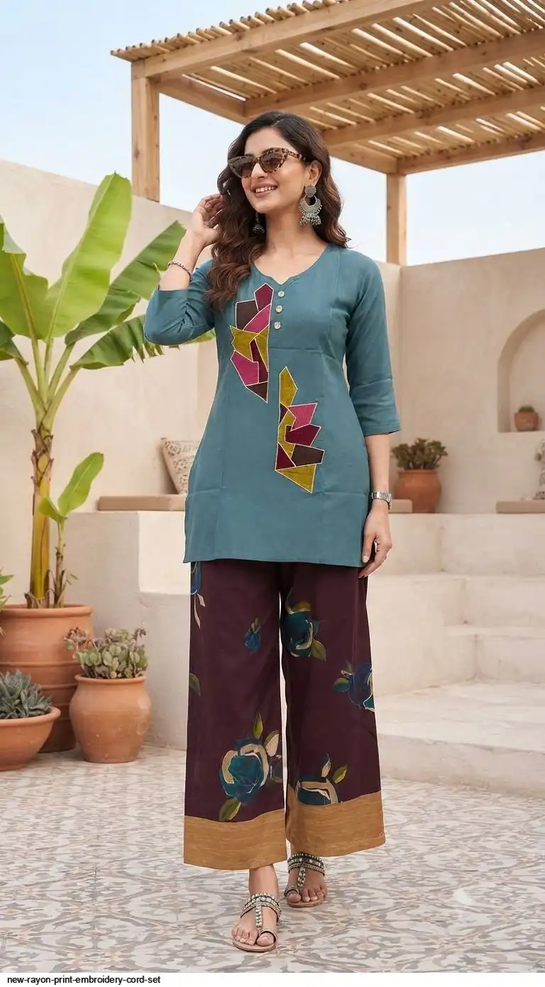 NEW RAYON PRINT EMBROIDERY CORD SET A
