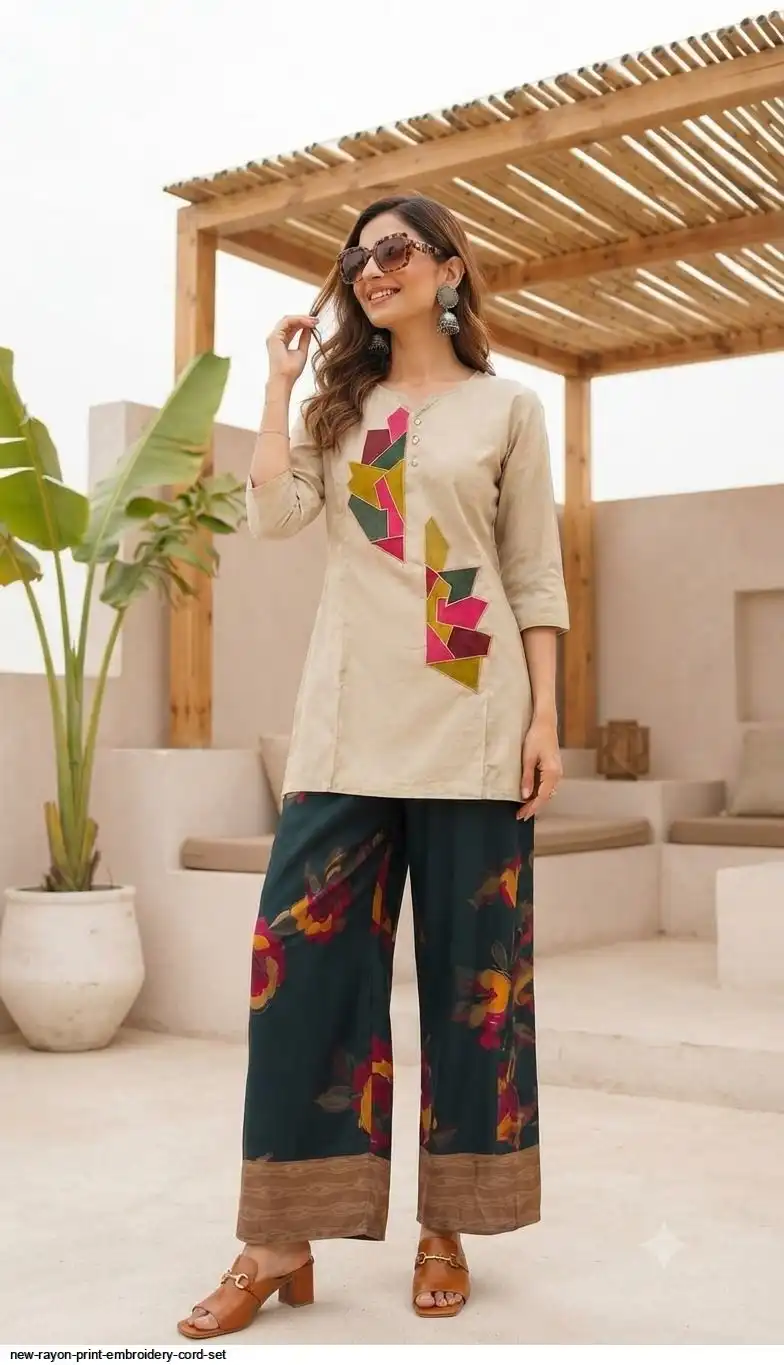 NEW RAYON PRINT EMBROIDERY CORD SET E