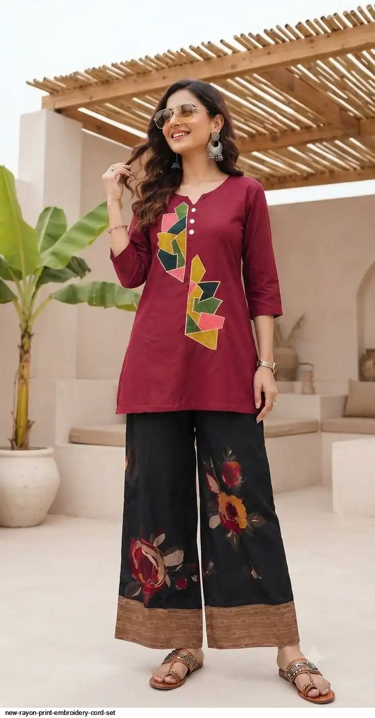 NEW RAYON PRINT EMBROIDERY CORD SET F