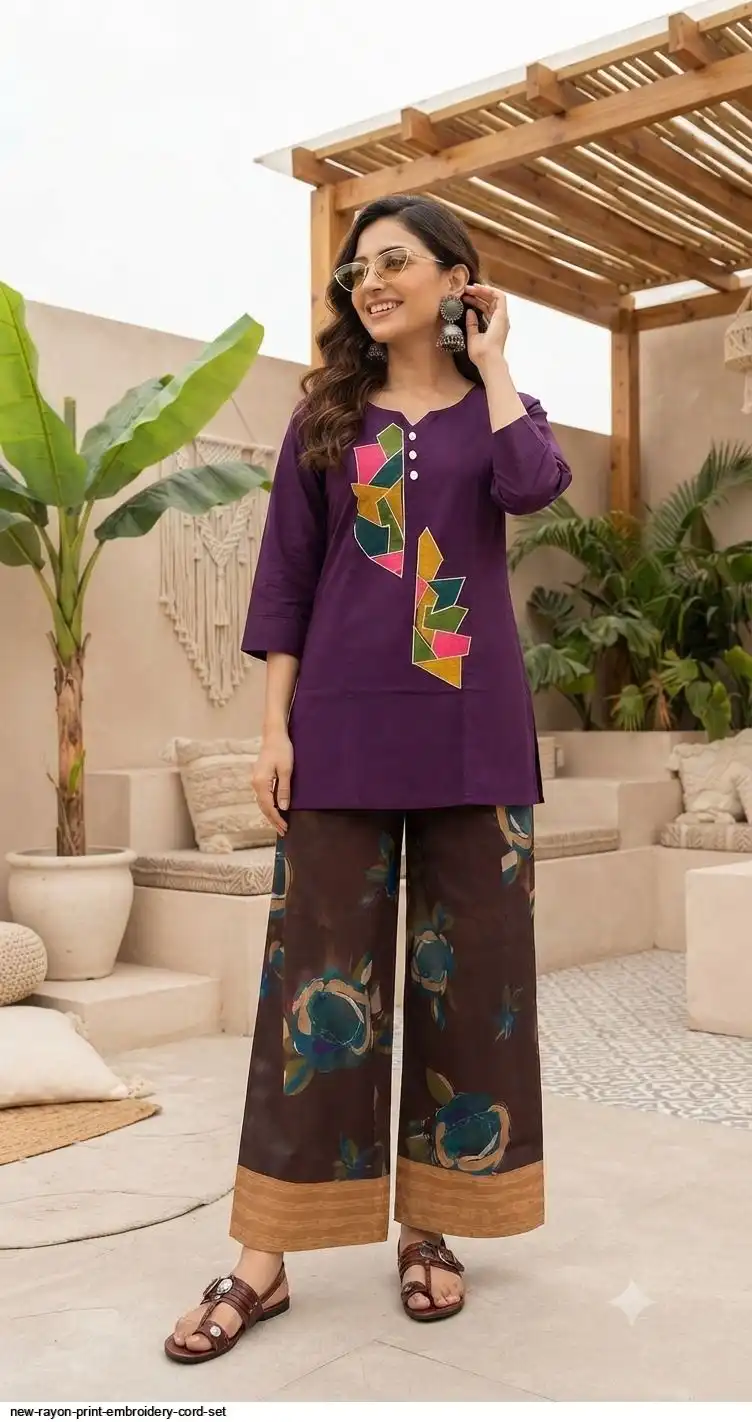 NEW RAYON PRINT EMBROIDERY CORD SET C