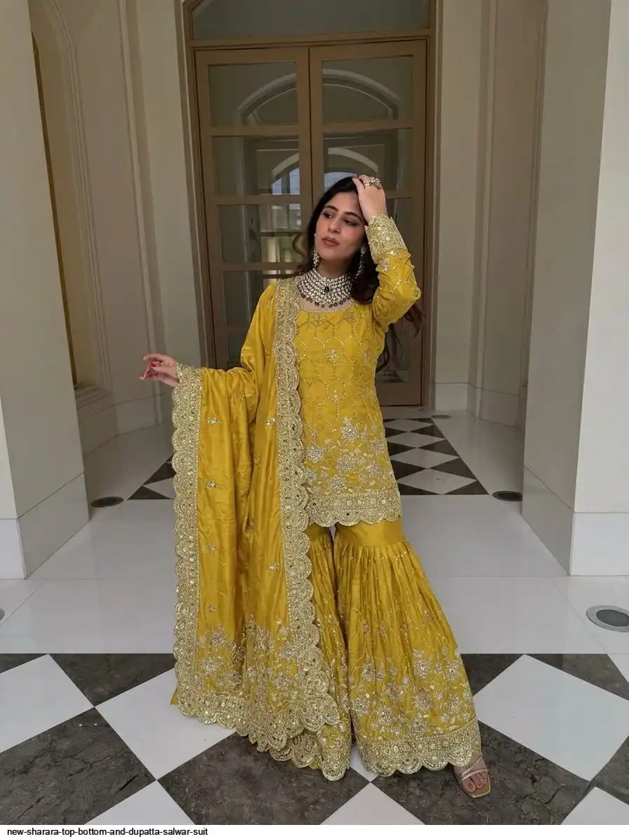 NEW SHARARA TOP BOTTOM AND DUPATTA SALWAR SUIT 01