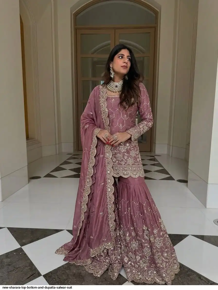 NEW SHARARA TOP BOTTOM AND DUPATTA SALWAR SUIT 02