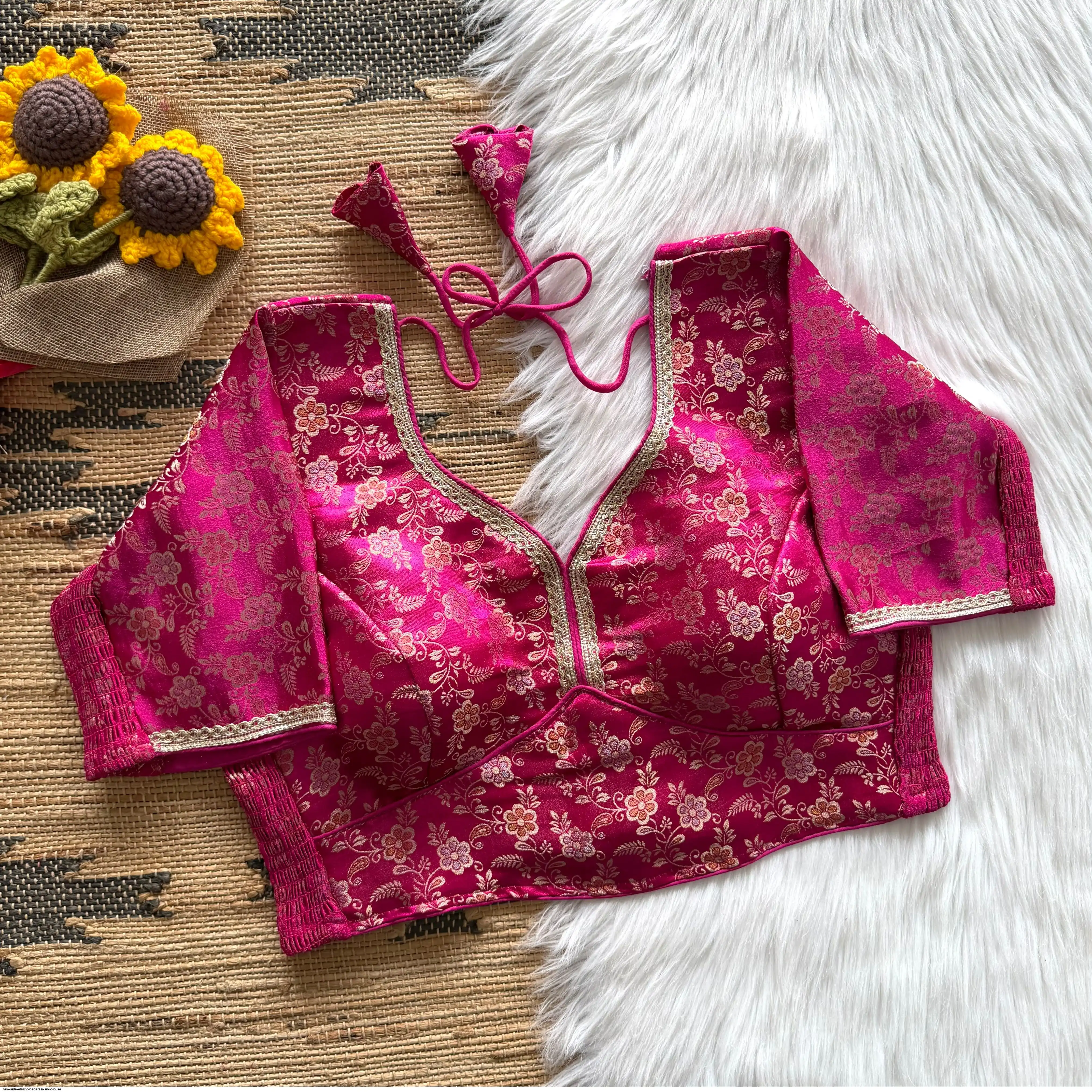 NEW SIDE ELASTIC BANARASI SILK BLOUSE 3