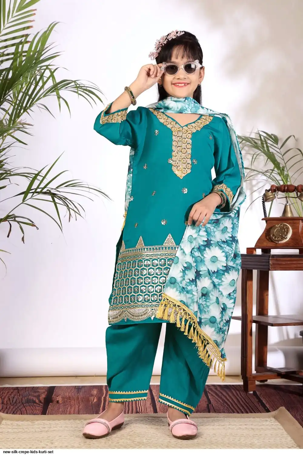 NEW SILK CREPE KIDS KURTI SET B