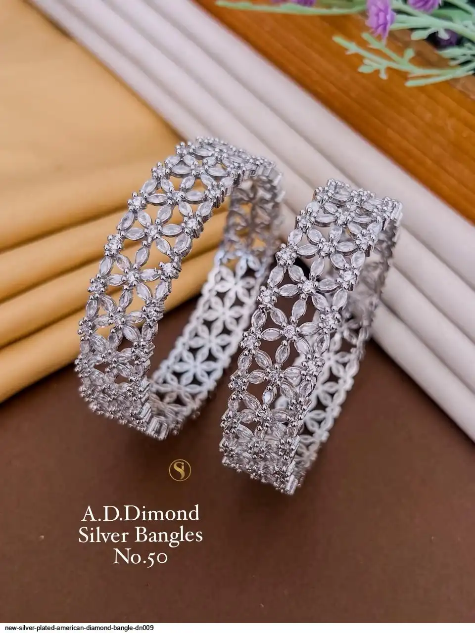 NEW SILVER PLATED AMERICAN DIAMOND BANGLE DN009 C