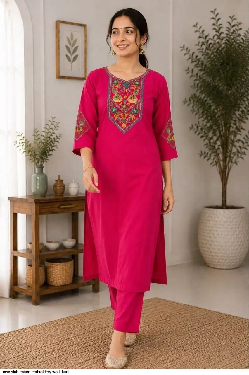 NEW SLUB COTTON EMBROIDERY WORK KURTI 2