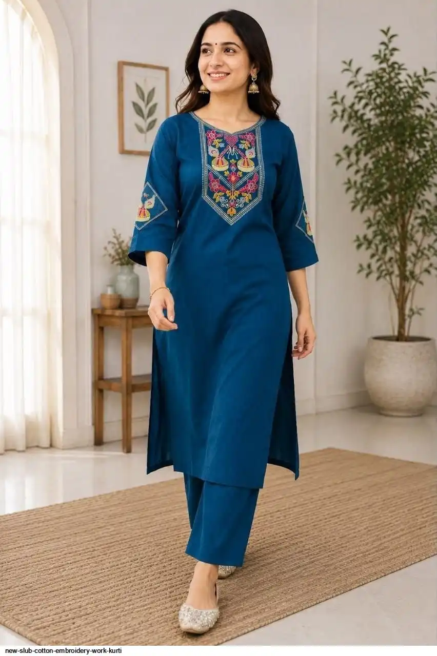NEW SLUB COTTON EMBROIDERY WORK KURTI 3