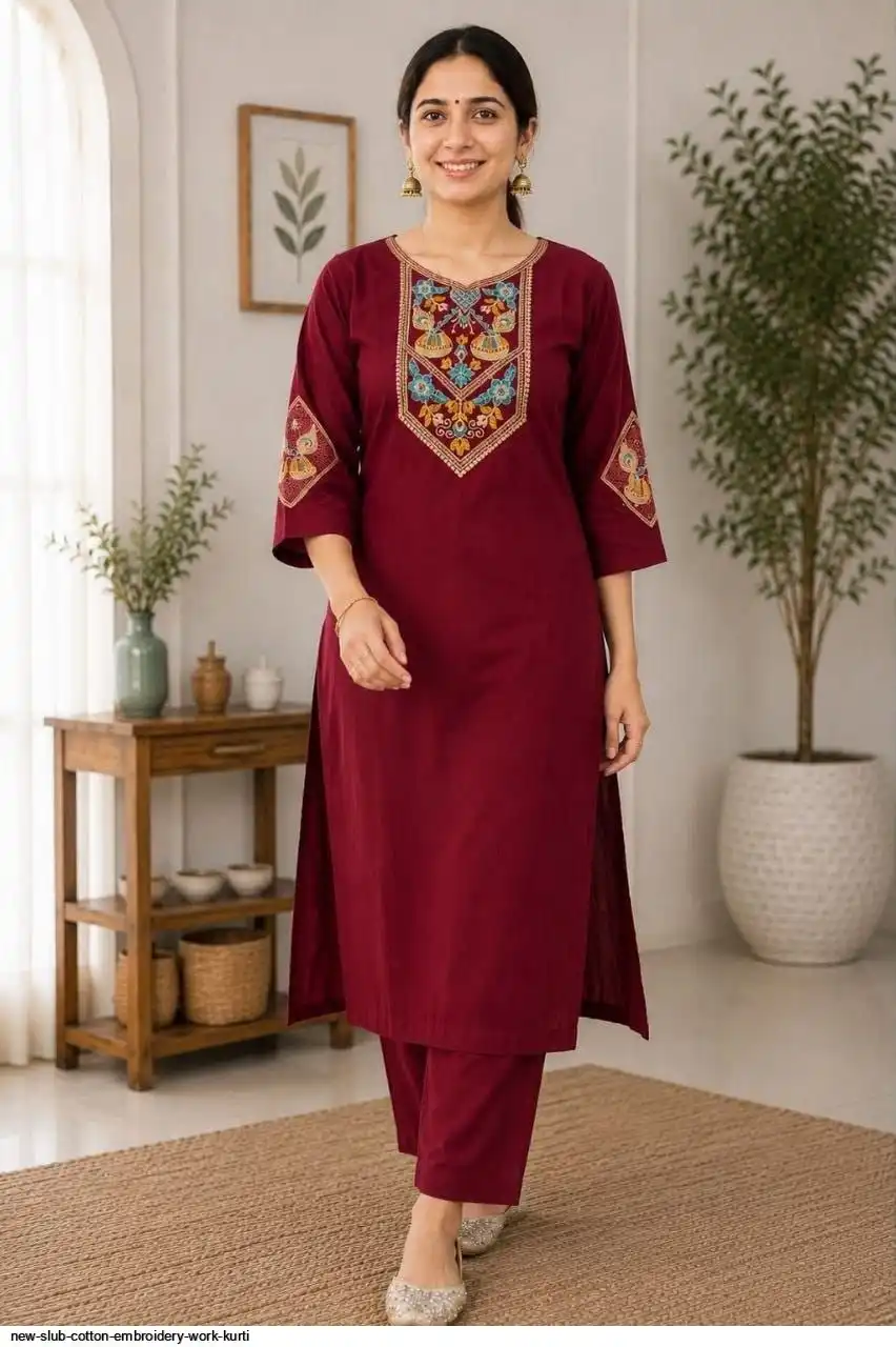 NEW SLUB COTTON EMBROIDERY WORK KURTI 4