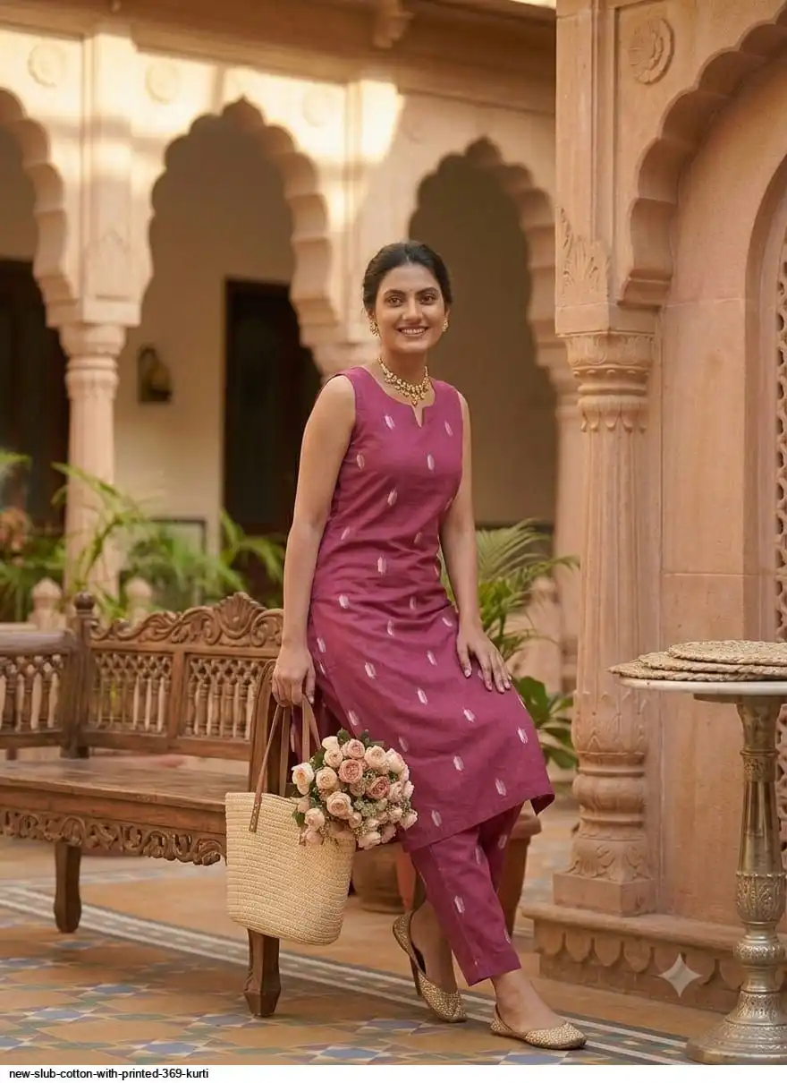 NEW SLUB COTTON WITH PRINTED 369 KURTI 2