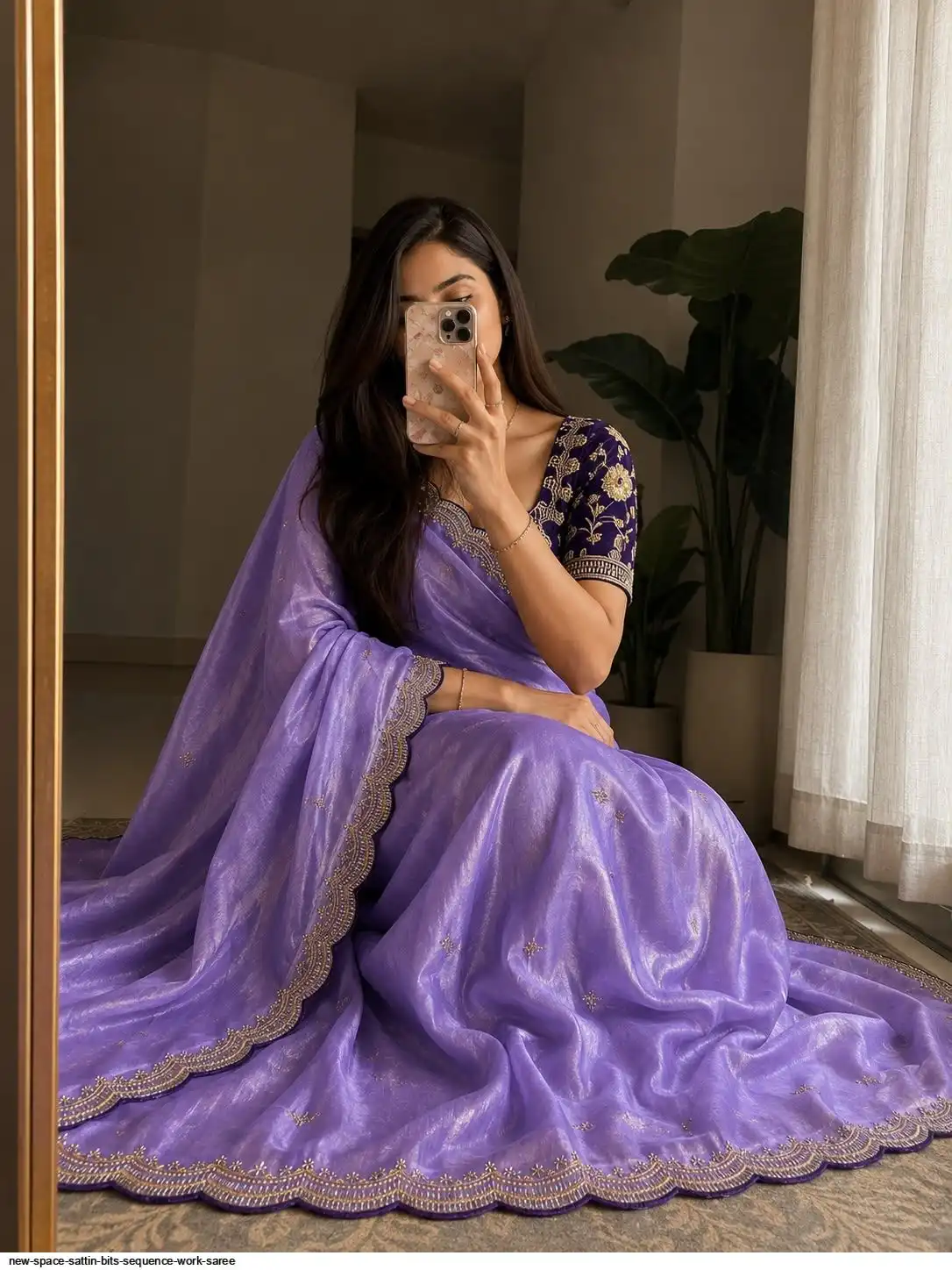 NEW SPACE SATTIN BITS SEQUENCE WORK SAREE 1