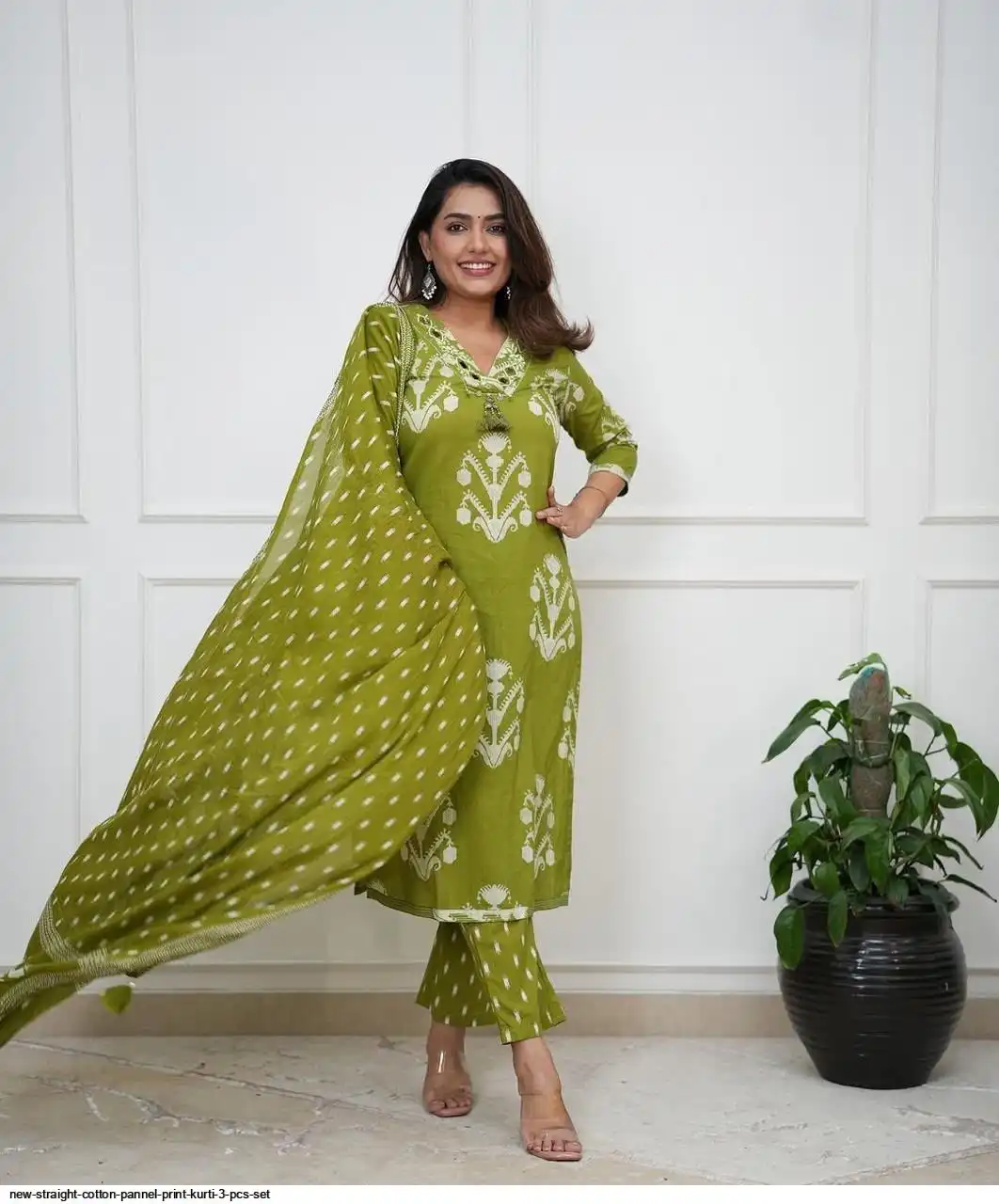 NEW STRAIGHT COTTON PANNEL PRINT KURTI 3 PCS SET B