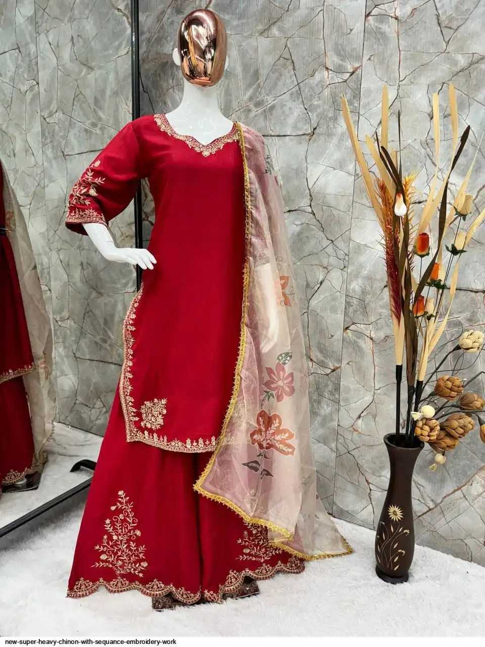 NEW SUPER HEAVY CHINON WITH SEQUANCE EMBROIDERY WORK E