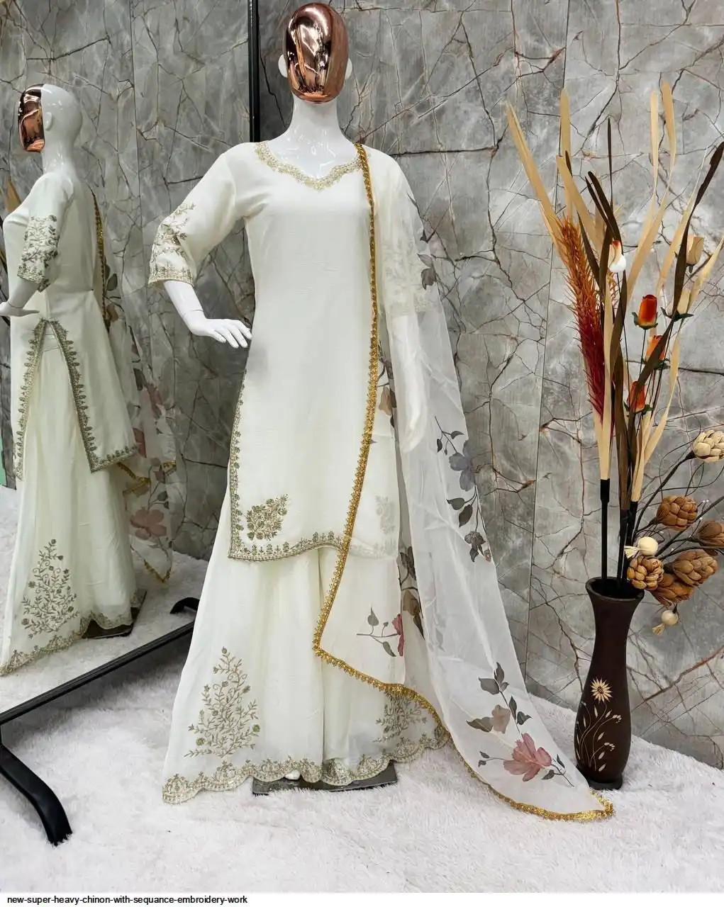 NEW SUPER HEAVY CHINON WITH SEQUANCE EMBROIDERY WORK F