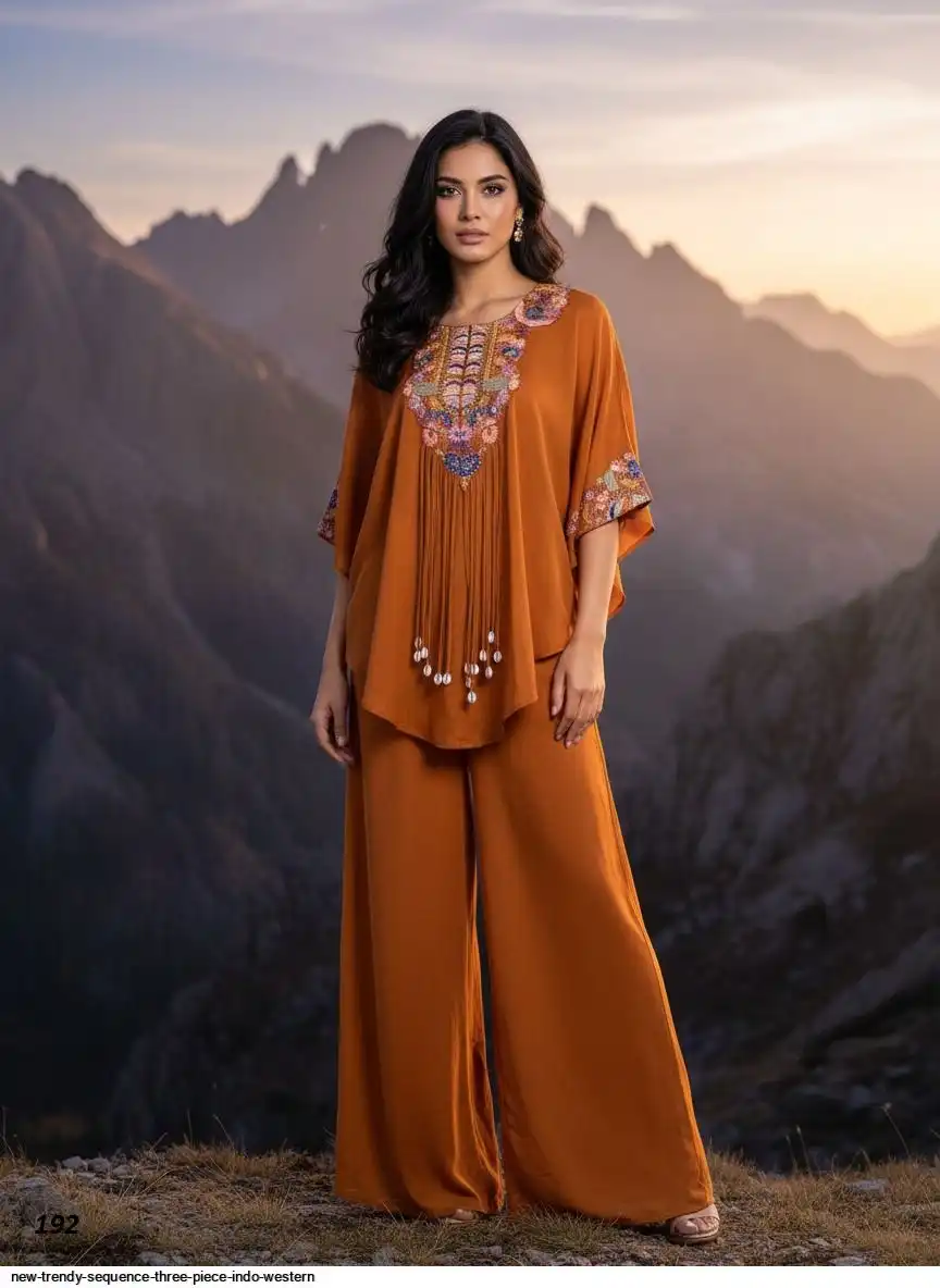 NEW TRENDY SEQUENCE THREE PIECE INDO WESTERN B