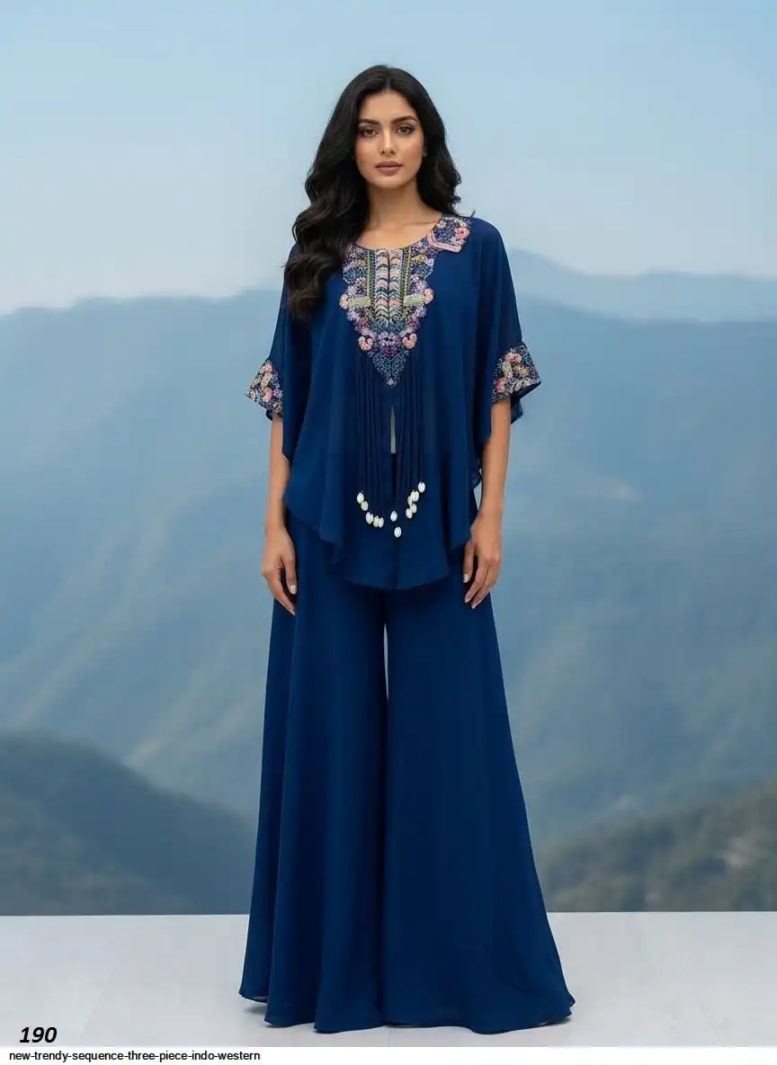 NEW TRENDY SEQUENCE THREE PIECE INDO WESTERN E