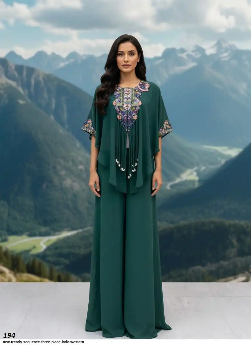 NEW TRENDY SEQUENCE THREE PIECE INDO WESTERN G