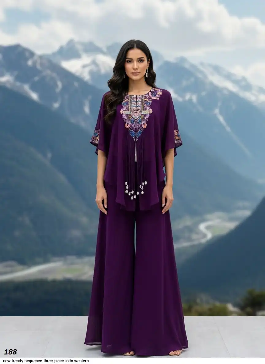 NEW TRENDY SEQUENCE THREE PIECE INDO WESTERN D
