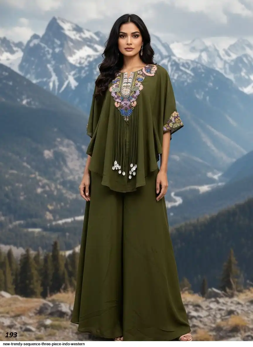 NEW TRENDY SEQUENCE THREE PIECE INDO WESTERN F