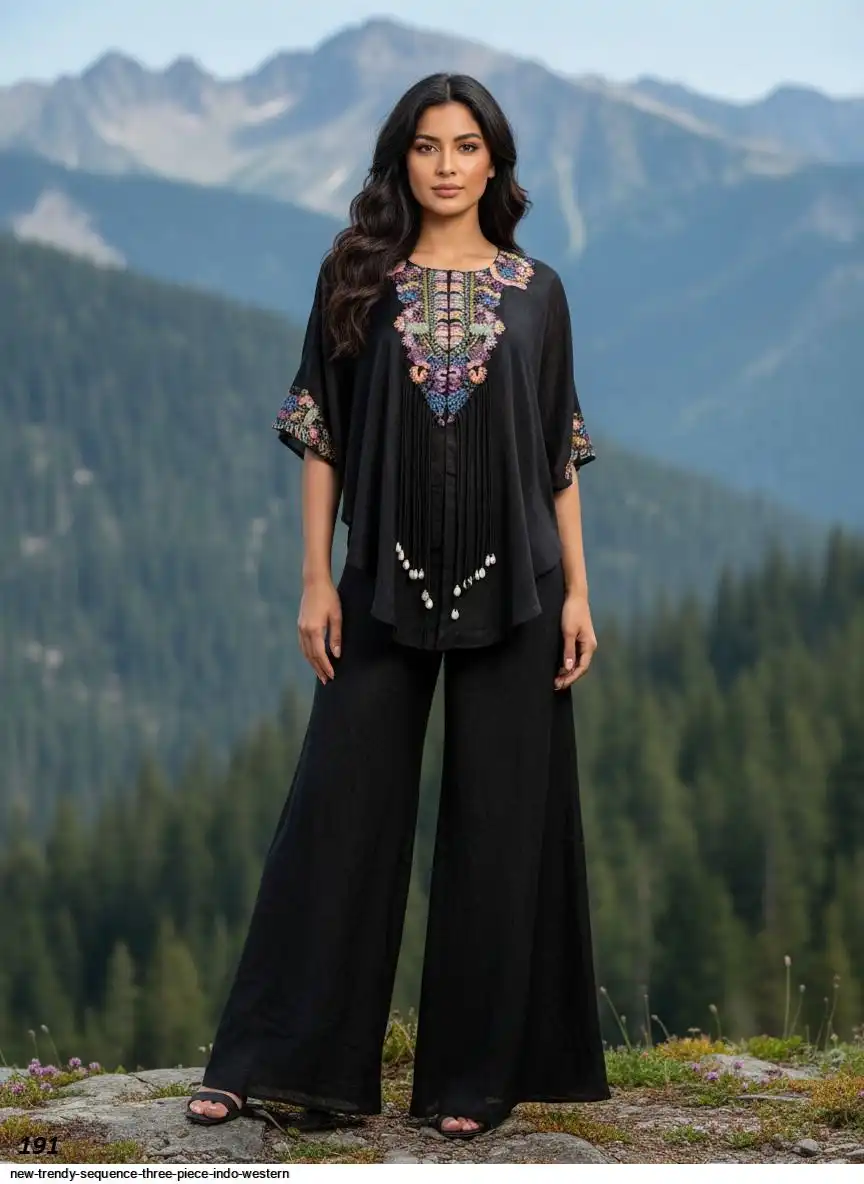 NEW TRENDY SEQUENCE THREE PIECE INDO WESTERN C