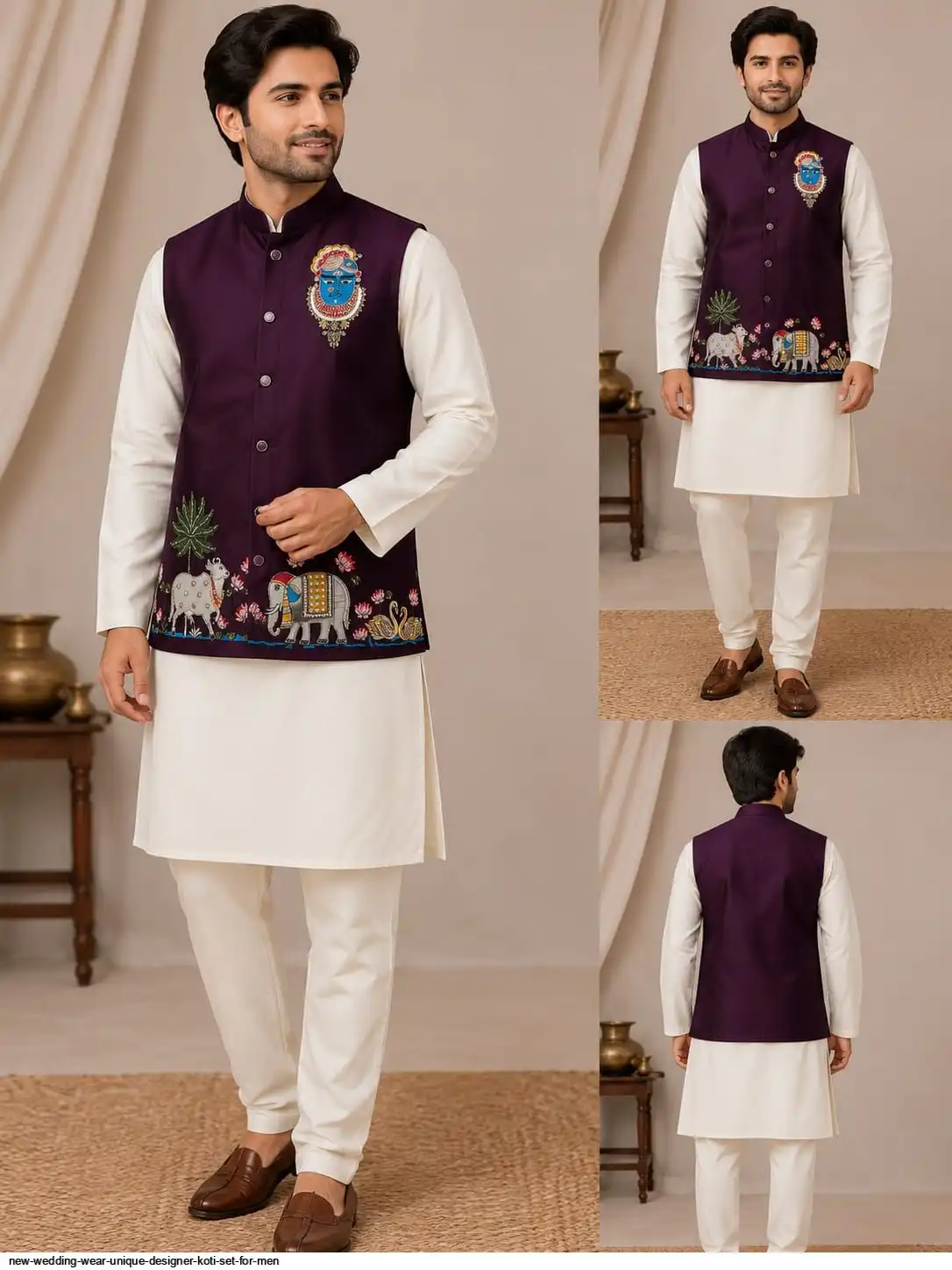 NEW WEDDING WEAR UNIQUE DESIGNER KOTI SET FOR MEN 2