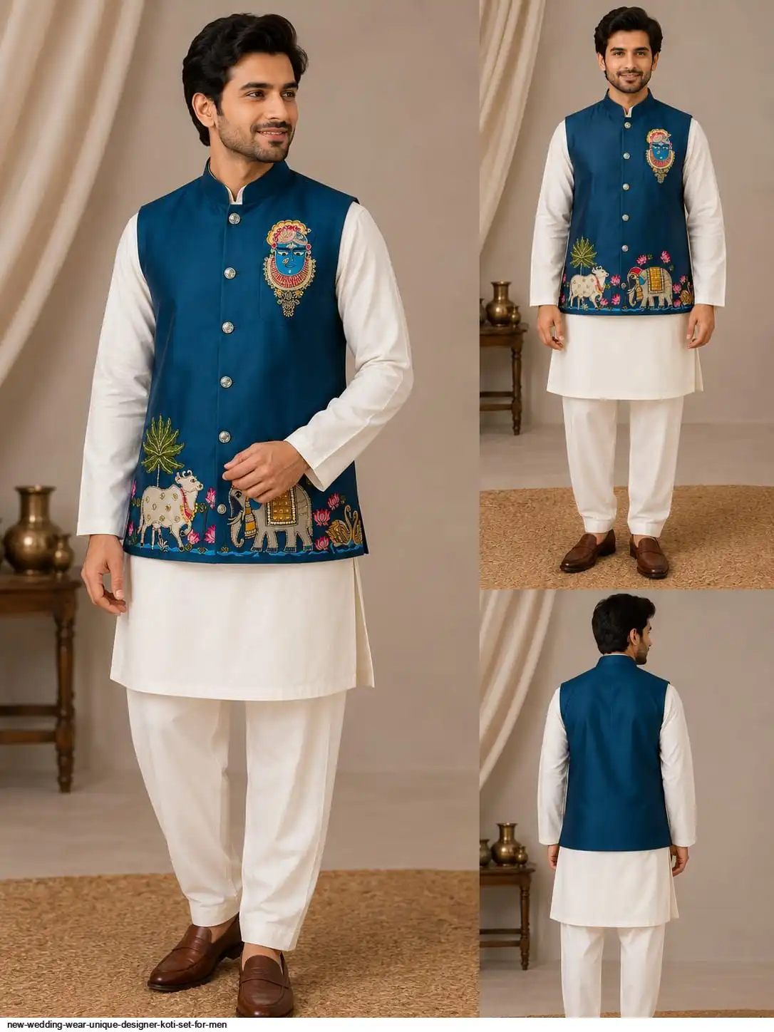 NEW WEDDING WEAR UNIQUE DESIGNER KOTI SET FOR MEN 3